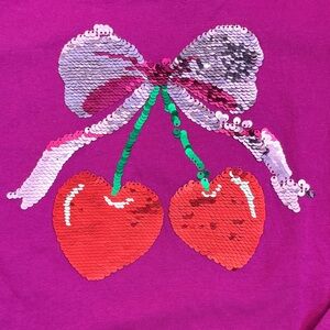 Fuchsia Long Sleeve Tee with Sequin Bow and Cherry Hearts